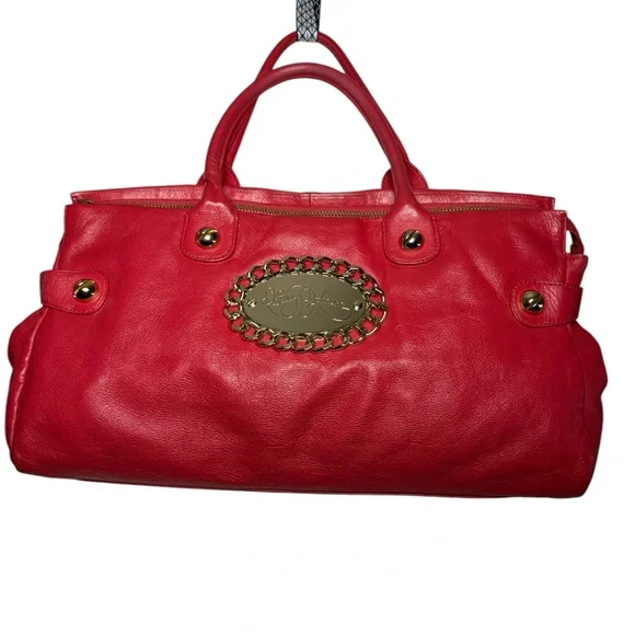 VTG Y2K Betsey Johnson Studded Tooled Red Leather Sachet Handbag Hobo Purse - Picture 1 of 9